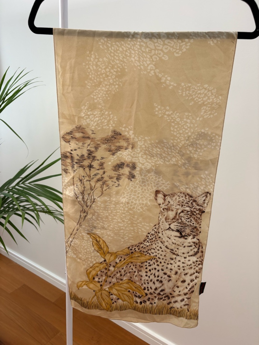 Beige Leopard Silk Scarf